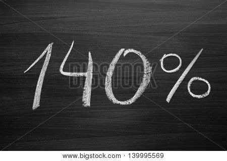 140 percent header written with a chalk on the blackboard