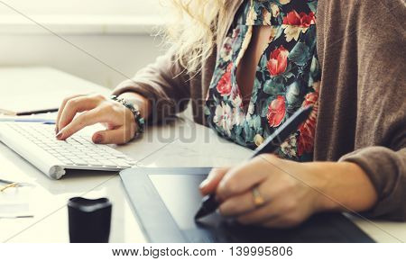 Woman Working Graphic Designer Creativity Editor Ideas Concept