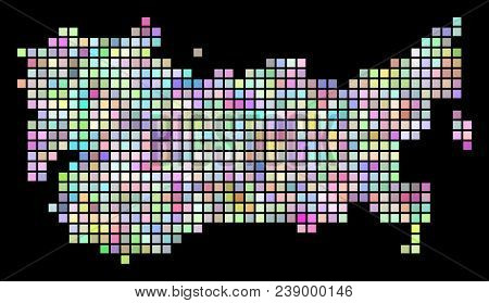 Dotted Ussr Map. Vector Geographic Map In Smoothed Arbitrary Colors On A Black Background. Vector Co
