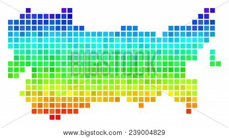Pixel Ussr Map. Vector Geographic Map Drawn With Bright Spectrum Color Tints With Vertical Gradient.
