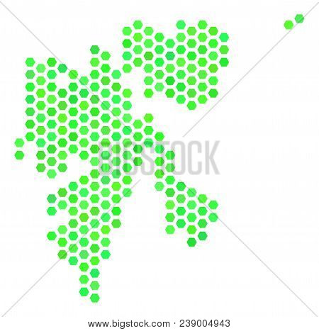 Fresh Green Svalbard Island Map. Vector Hex-tile Geographic Scheme Using Fresh Green Color Shades. A