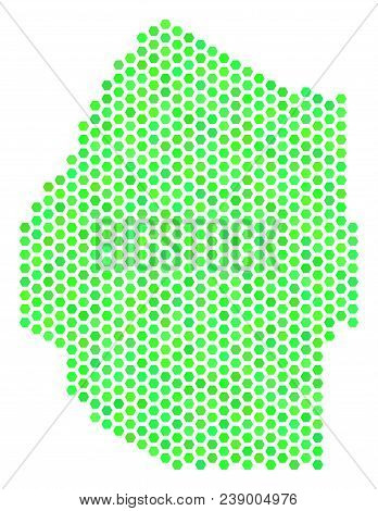 Green Swaziland Map. Vector Hexagon Geographic Map Using Green Color Tones. Abstract Swaziland Map C