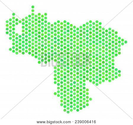 Eco Green Venezuela Map. Vector Hex-tile Geographic Map Using Green Color Shades. Abstract Venezuela