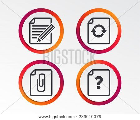 File Refresh Icons. Question Help And Pencil Edit Symbols. Paper Clip Attach Sign. Infographic Desig