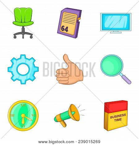 Working Meeting Icons Set. Cartoon Set Of 9 Working Meeting Vector Icons For Web Isolated On White B