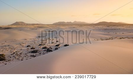 Aerial View Of Desert With Dunes, Fuerteventura