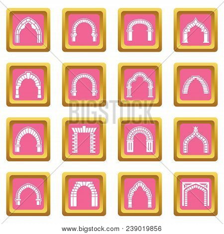 Arch Types Icons Set Vector Pink Square Isolated On White Background