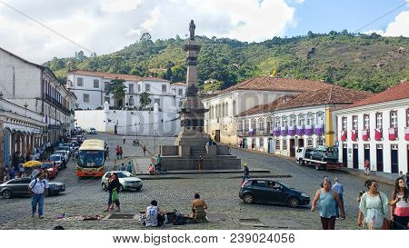 Tiradentes Square In Ouro Preto, State Of Minas Gerais, Brazil On March 25, 2016, Main Square Of The