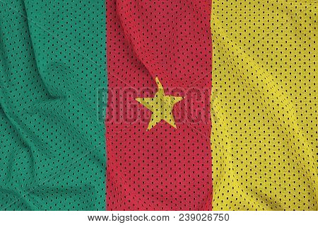 Cameroon Flag Printed On A Polyester Nylon Sportswear Mesh Fabric With Some Folds