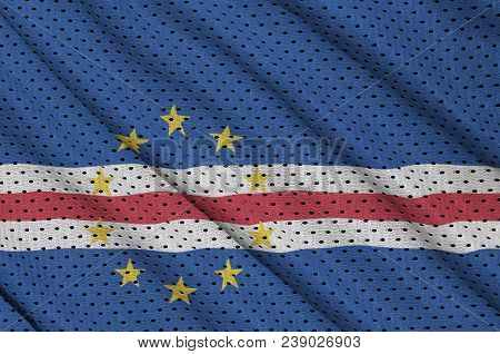 Cabo Verde Flag Printed On A Polyester Nylon Sportswear Mesh Fabric With Some Folds
