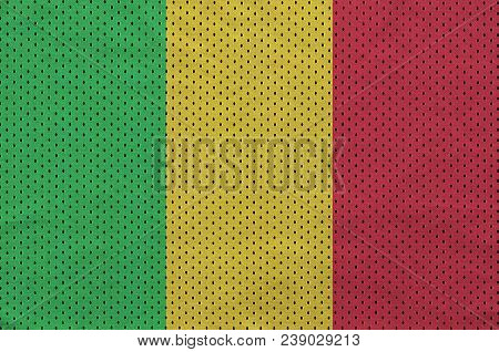 Mali Flag Printed On A Polyester Nylon Sportswear Mesh Fabric With Some Folds