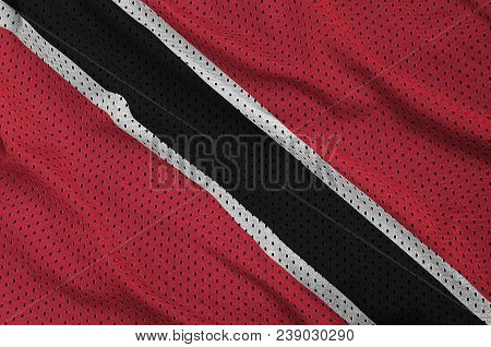 Trinidad And Tobago Flag Printed On A Polyester Nylon Sportswear Mesh Fabric With Some Folds