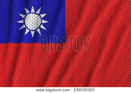 Taiwan Flag Printed On A Polyester Nylon Sportswear Mesh Fabric With Some Folds