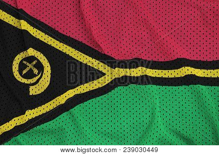 Vanuatu Flag Printed On A Polyester Nylon Sportswear Mesh Fabric With Some Folds