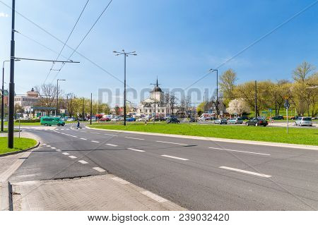 Lublin, Poland - April 14, 2018: Lwowska Street And Metropolitan Roundabout Of Piotr Mohyla.