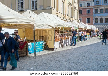 Lublin, Poland - April 14, 2018: Lublin, Poland - April 14, 2018: Market Nest To The Main Tribunal I