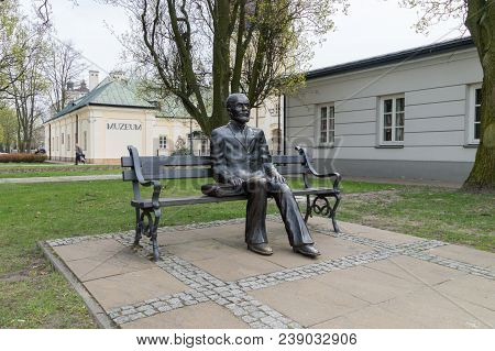 Siedlce, Poland - April 16, 2018: Stefan Zeromski Bench Monument. Stefan Zeromski Is Polish Writer N