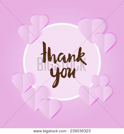 Vector Illustration Of Thank You Card With Hearts Paper Cut Outs
