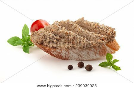 Sandwich With Meat Pate, Tomato, Basil And Black Pepper