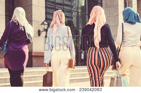 Islamic women friends shopping together on the weekend