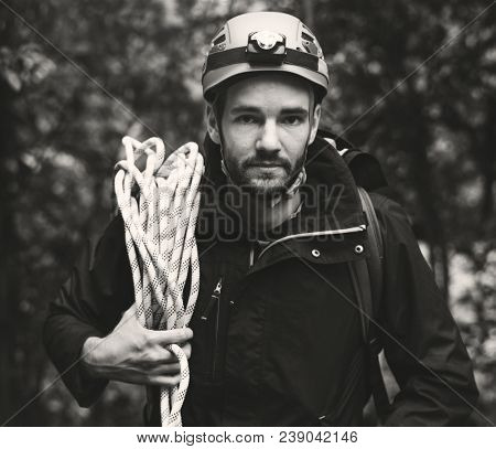 Man with climbing rope