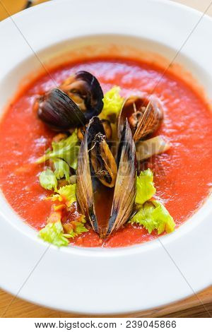 Mussels In Italian Rustic Style, Wonderful Delicious Breakfast