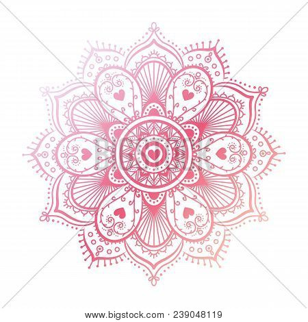 Round Gradient Mandala On White Isolated Background. Vector Hipster Mandala In Red Color. Mandala Wi