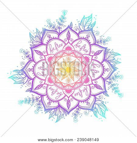 Round Gradient Mandala On White Isolated Background. Vector Boho Mandala In Green And Pink Colors. M