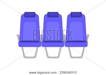 Vector Flat Colorful Illustration Of Blue Seat. Cartoon Interior Airplane Seats. Chairs In Cabin Of 