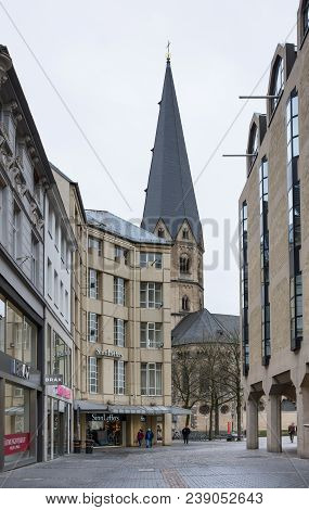 Bonn, Germany - February 21, 2016: Street Of Bonn, A City On The Banks Of The Rhine In The German St