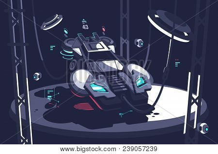 Flying Racing Car Of Future For Sports Competition. Vector Illustration