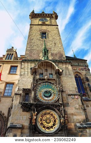 Old Town Hall Tower (staromestska Radnice) With Astronomical Clock In Prague, Czech Republic