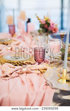 Beautiful European Wedding Table Decoration And Flowers With Vintage Style
