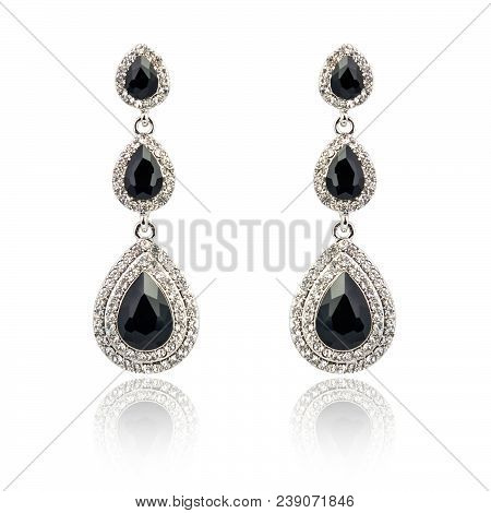 Pair Of Spinel Diamond Earrings Isolated On White