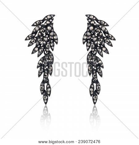 Pair Of Spinel Diamond Earrings Isolated On White