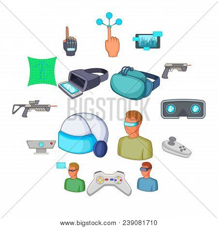 Virtual Reality Icons Set. Cartoon Illustration Of 16 Virtual Reality Vector Icons For Web