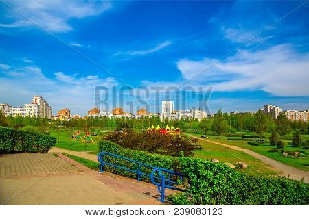 Minsk, Belarus, Modern Architecture And City Park Along Gorodetska Street, Architectural Complex 