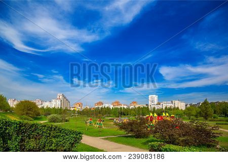 Minsk, Belarus, Modern Architecture And City Park Along Gorodetska Street, Architectural Complex 