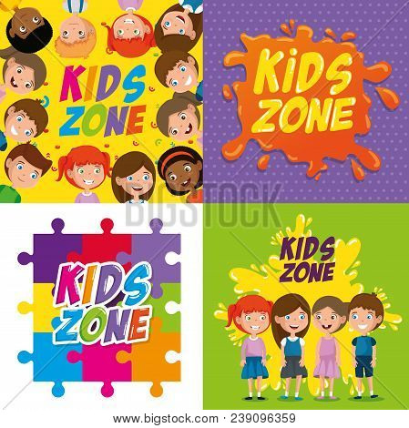 Happy Kids Zone Labels Vector Illustration Design