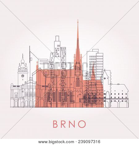 Outline Brno Skyline With Landmarks. Vector Illustration. Business Travel And Tourism Concept With H