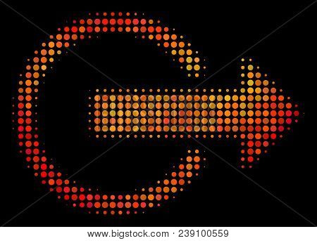 Dot Logout Icon. Bright Pictogram In Fire Orange Color Hues On A Black Background. Vector Halftone C