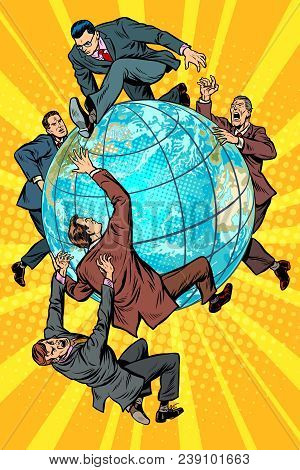 Men Of Politics Are Fighting On Planet Earth. Pop Art Retro Vector Illustration Comic Cartoon Kitsch