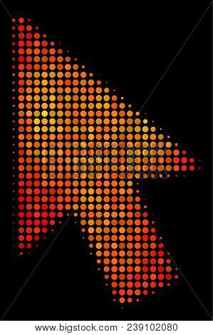 Dot Mouse Cursor Icon. Bright Pictogram In Orange Color Tinges On A Black Background. Vector Halfton