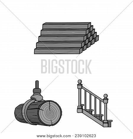 Sawmill And Timber Monochrome Icons In Set Collection For Design. Hardware And Tools Vector Symbol S