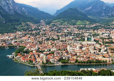 Aerial View Of Lecco Town On The Lake Como, Italy