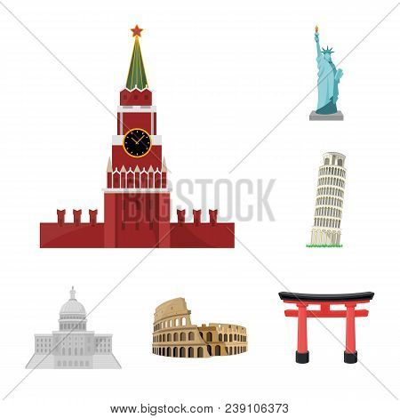 Sights Of Different Countries Cartoon Icons In Set Collection For Design. Famous Building Vector Sym
