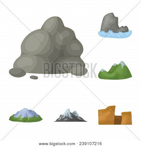 Different Mountains Cartoon Icons In Set Collection For Design.mountains And Landscape Vector Symbol