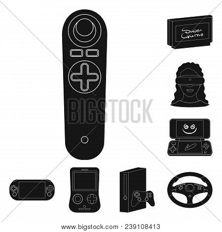 Game Console And Virtual Reality Black Icons In Set Collection For Design.game Gadgets Vector Symbol