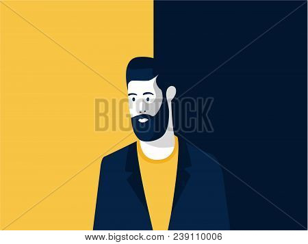 Middle Aged Man With Modern Hairstyle And Bearded, Illustration For Advertise Hairstyle Saloon And B