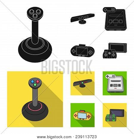 Game And Tv Set-top Box Black, Flat Icons In Set Collection For Design.game Gadgets Vector Symbol St